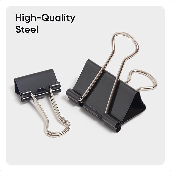 U Brands Binder Clips, Assorted Sizes, Small 3/4-Inch Width and 1/3-Inch Paper Holding Capacity, Medium 1-1/4-Inch Width and 1/2-Inch Paper Holding Capacity, Black and Silver Steel, 80-Count