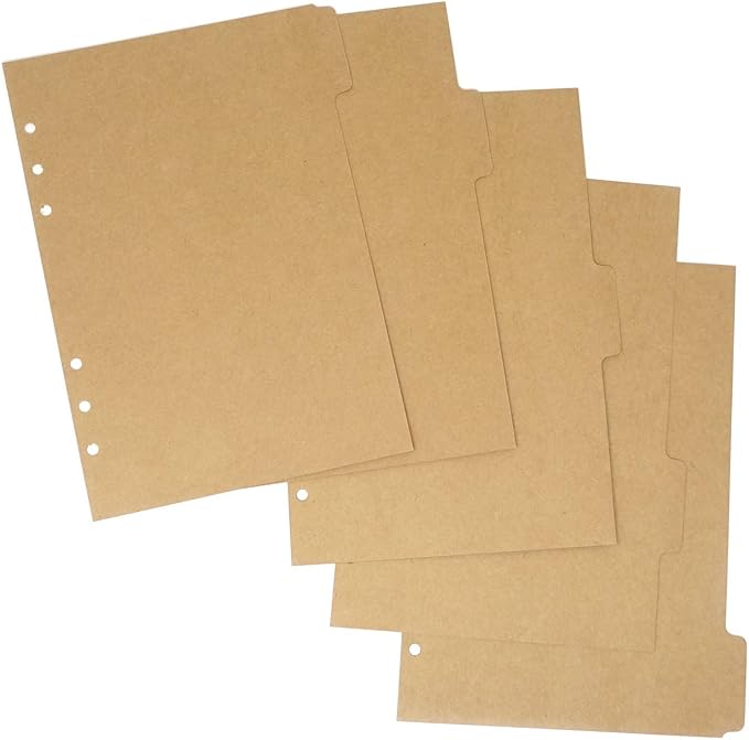 Honbay 4 Sets of A5 6-Holes Kraft Paper Index Page Tab Cards for A5 6 Ring Binders (Brown)