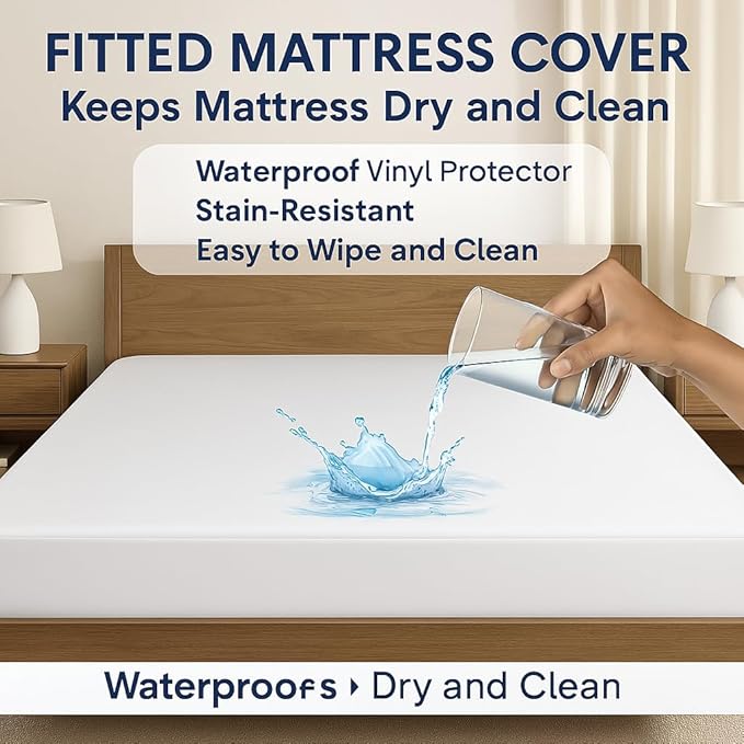 Vinyl Plastic Mattress Protector Fitted Sheet Style Waterproof Mattress Cover Breathable - Bed Wetting and Spill Protection for Mattress Fits a Mattress Up to 11.5" Deep (Queen 80" x 60" x 11.5 Deep)