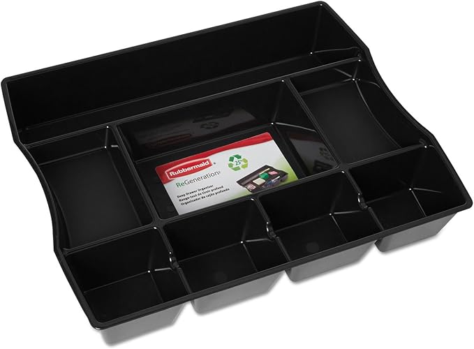 Rubbermaid Nine-Compartment Deep Drawer Organizer, Plastic, 14 7/8 x 11 7/8 x 2 1/2, Black RUB21864