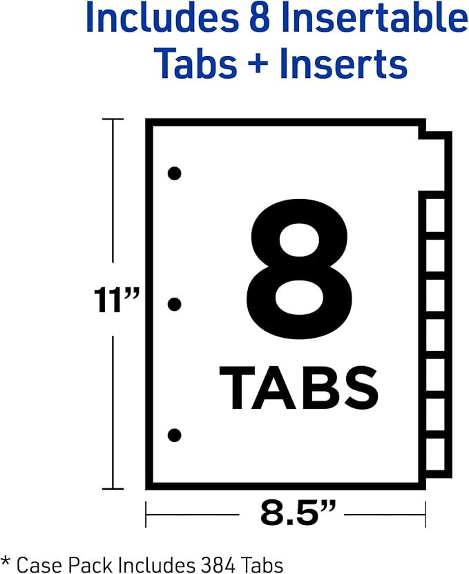 Avery Insertable Dividers for 3 Ring Binders,8 Tabs per Set,Multicolor Big Tabs,Buff Paper with Gold-Reinforced Holes,Great for Organizing Reports,Projects,and More (11111),(Pack of 2)
