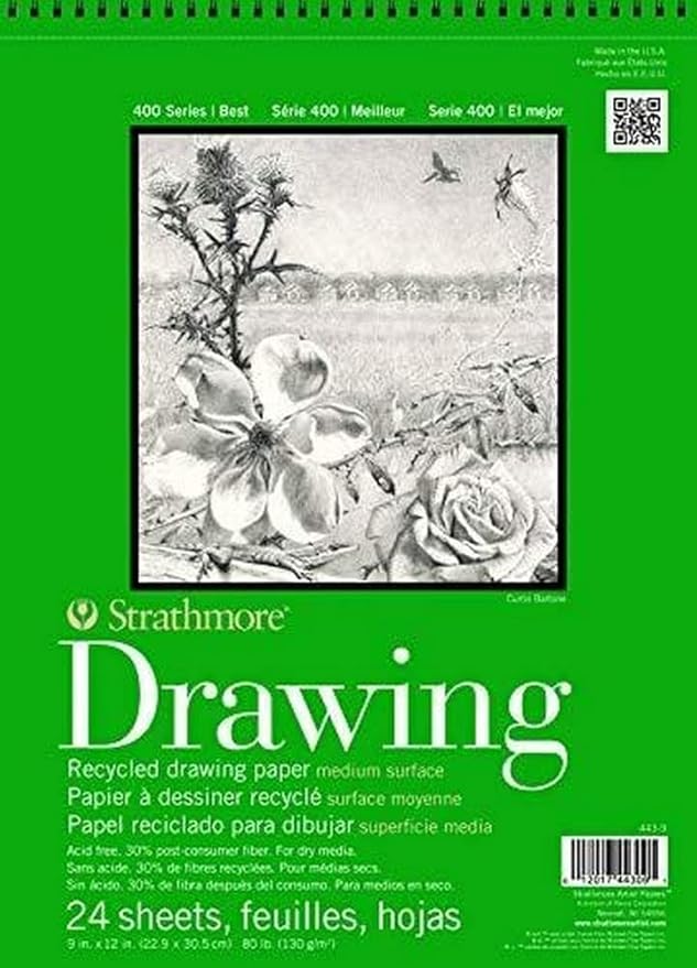 Strathmore Recycled Drawing Paper Pad Wire Bound 9"X12"-80lb, 24 Sheets -62443900