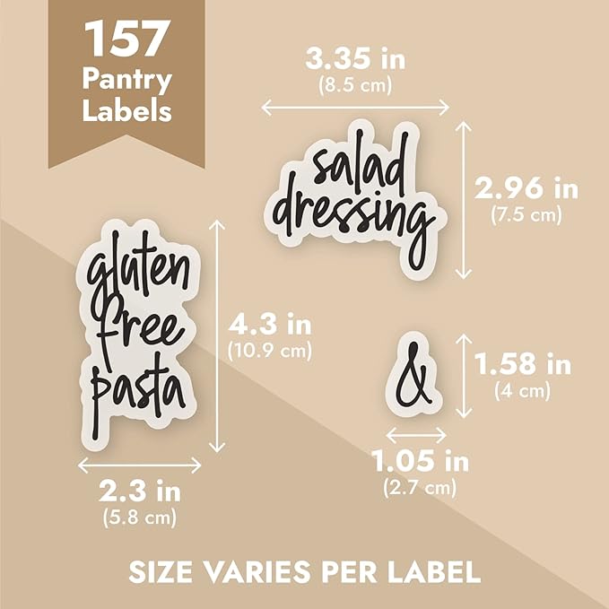 Talented Kitchen Pantry Labels for Food Containers - 157-Piece, Black Script Vinyl - Jar & Bin Labels & Food Storage Organization Stickers
