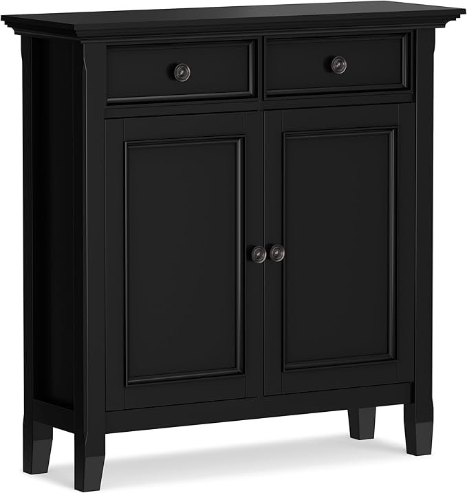SIMPLIHOME Amherst 36-inch Wide Transitional-Style Storage Cabinet in Black with Drawers and Adjustable Shelves for Entryway or Living Room
