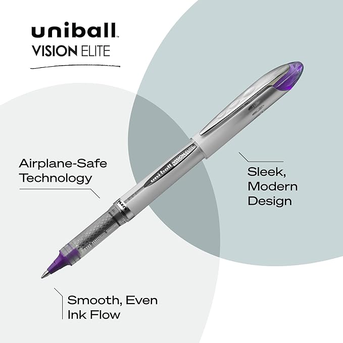 uni-ball® Vision™ Elite™ Liquid Ink Rollerball Pens, Bold Point, 0.8 mm, Black Barrel, Assorted Ink Colors, Pack Of 8