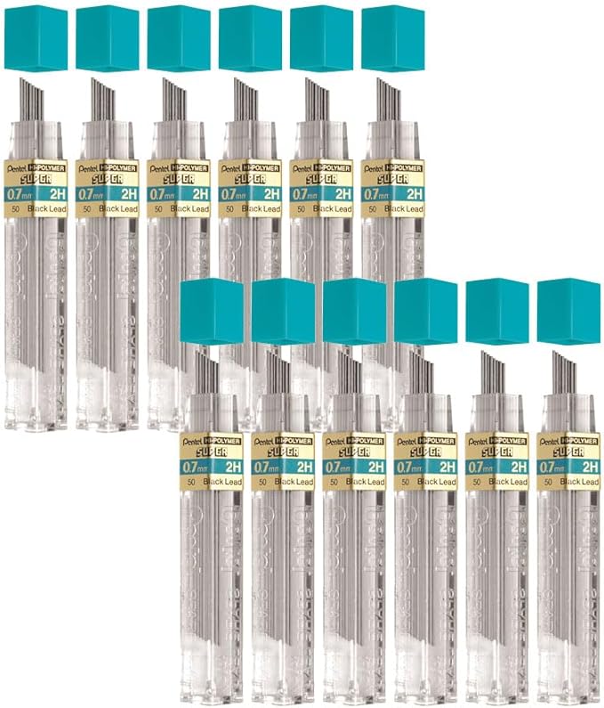 Pentel Super Hi-Polymer Lead Refill, (0.7mm) Medium, 2H, 144 Pieces of Lead, 12 Tubes of Lead (50-2H)