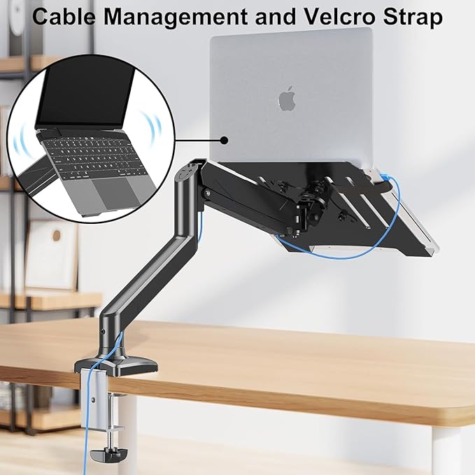 MOUNTUP Laptop Stand for Desk, Adjustable Aluminum Laptops Arm Mount for 14-17 Inch Notebook & 32" Monitor, Laptops Arm for Desk Support for 2.2-19.8lbs, 2-in-1 Laptop Desk Mount with Clamp/Grommet
