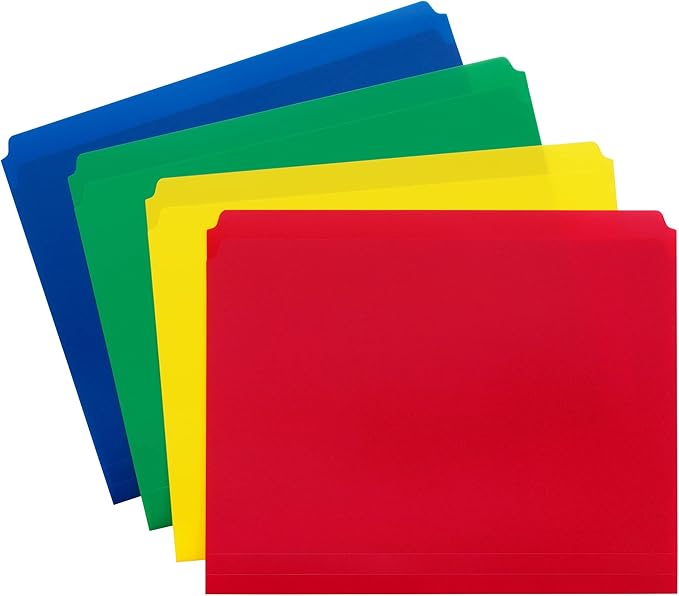 Smead Poly File Folder, Straight-Cut Tab, Letter Size, Assorted Primary Colors, 12 Count