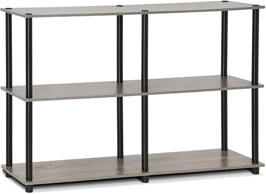 Furinno TURN-N-TUBE Storage Shelves, 3-Tier 47.4 Wide Book Shelf, Corner Shelf, Toolless Open Shelves, for Organization and Storage, Living Room, Garage, Home Office, French Oak