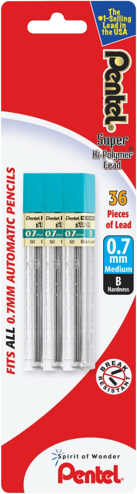Pentel Super Hi-Polymer Lead Refill (0.7mm), B, 36 Pieces of Lead (L50BP3B-K6)