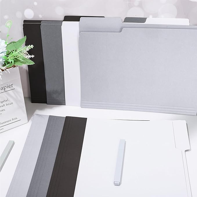 Whaline 24 Pack Ash Grey File Folders Letter Size 4 Colors Gradient Gray Black File Pockets with 1/3 Cut Tab for Home Office Classroom Supplies, 8.9 x 11.6 Inch