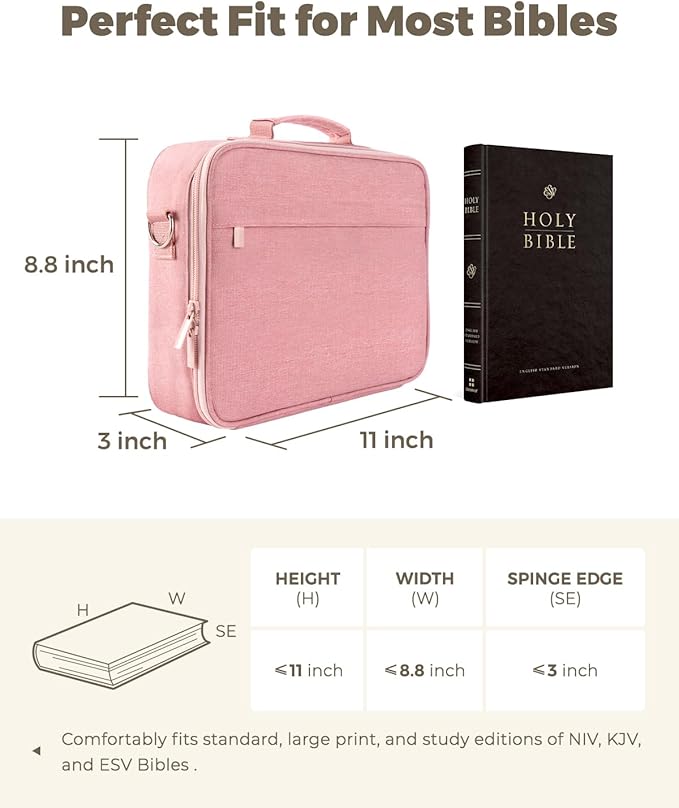 WEMATE Large Capacity Bible Cover Case, Waterproof Study Supplies Tote Bag with Double-Layer Handle & Shoulder Strap, Bag for Women, Girls, Teens, and Christian (Pink)