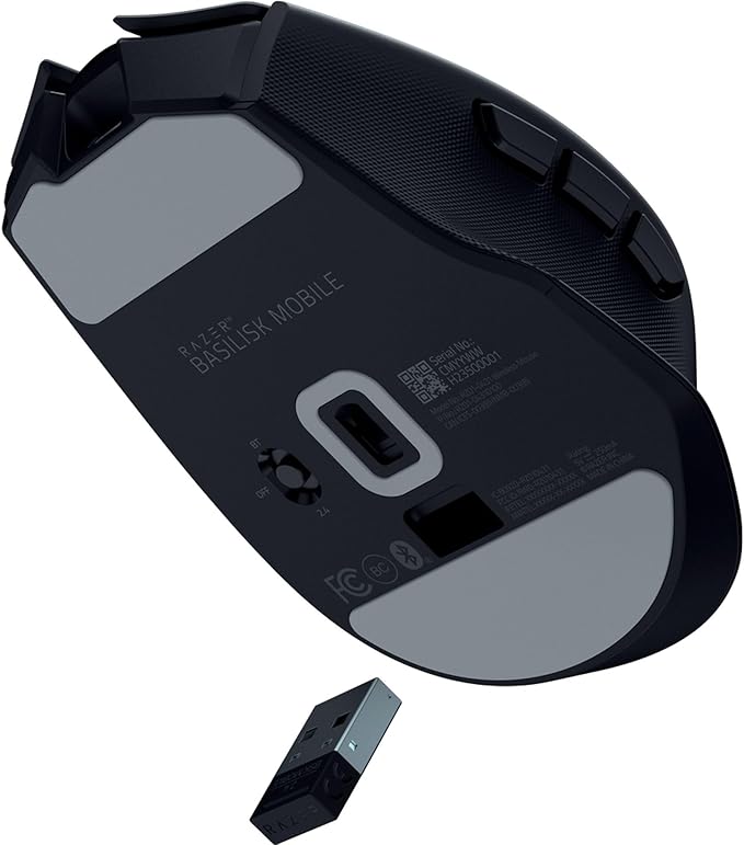 Razer Basilisk Mobile Portable Ergonomic Wireless Gaming Mouse: 10 Programmable Controls HyperScroll - Optical Switches Gen-3 - Long Battery Life - AI Prompt - 2.4 GHz, Bluetooth, USB C