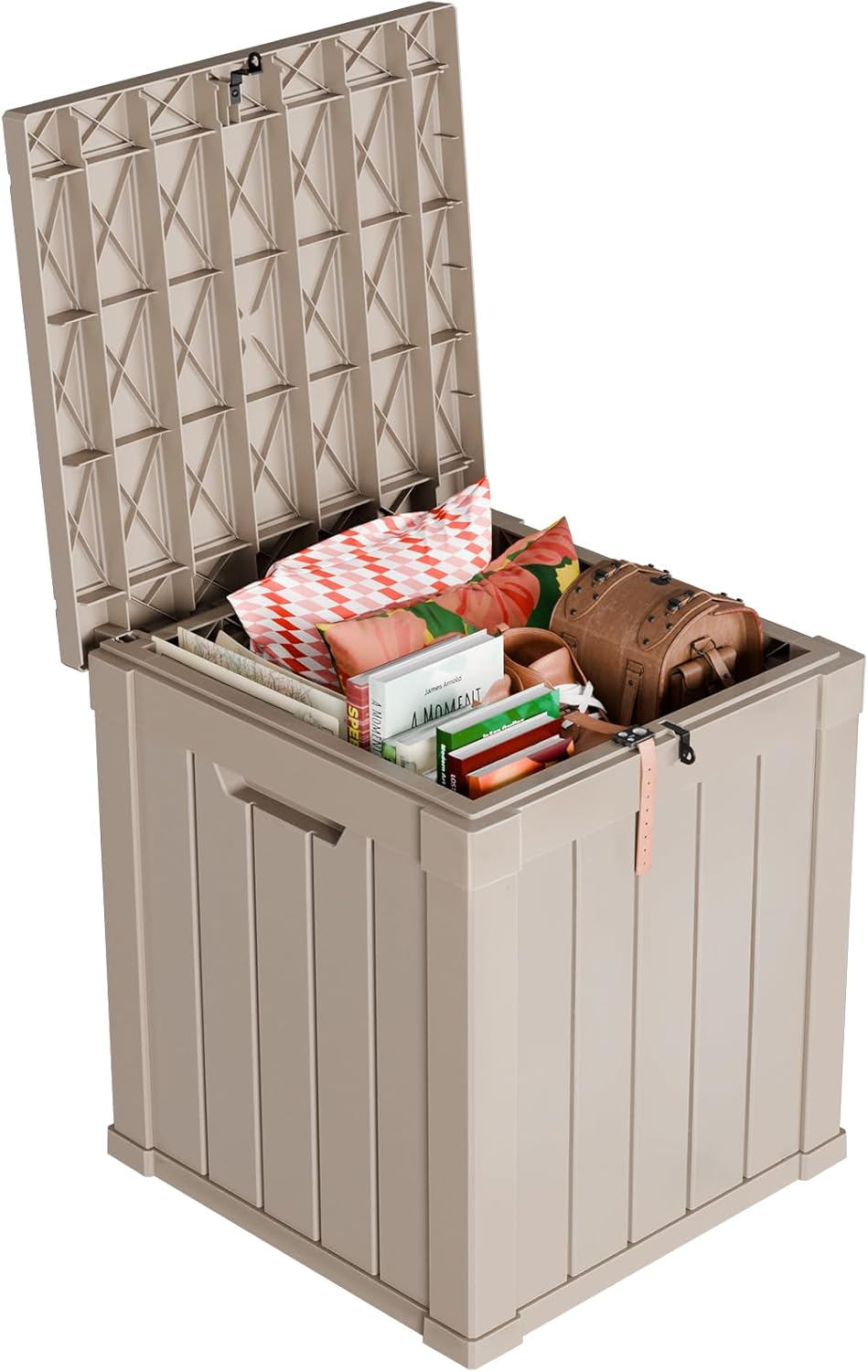 DRATO 50 Gallon Deck Box, Outdoor Storage Box for Patio Cushion, Sports Equipment, Garden Tools, Waterproof Patio Storage box, Lockable (Light Brown)