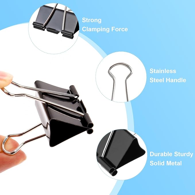 148Pcs Small Binder Clips Black, 0.75 in/19mm Mini Binder Paper Clips Office Clips Office Supplies Desk, 3/4 Inch Cute Binder Clips, Small Paper Clamps for Home School Business (Black)
