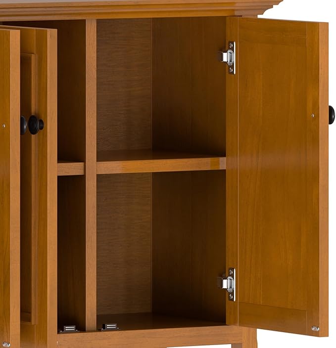 SIMPLIHOME Amherst Storage Cabinet - 66 inch Wide Solid Wood 4-Shelf Sideboard Cabinet in Light Golden Brown, Transitional Buffet for Living Room or Dining Room with 4 Doors and Adjustable Shelves