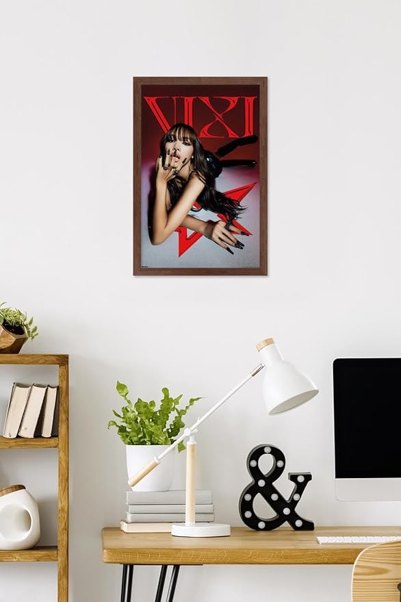 LISA - VIXI Red Star Wall Poster, 22.4L" x 14.7W", Mahogany Framed Version