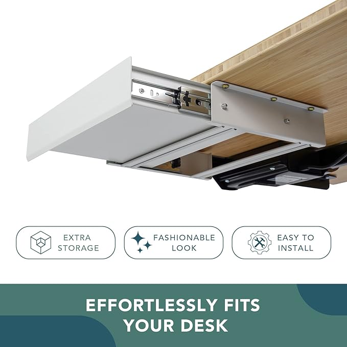 FLEXISPOT Under Desk Drawer, Steel Drawer for Desk Slide-out, Under table Mounted Drawer, Standing Workstation Storage Attachment for Office Home - 17.7” Width, White