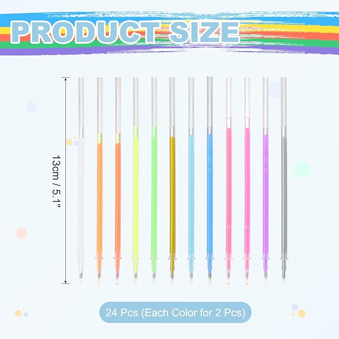 PATIKIL 0.5mm Gel Pens Refills, 24 Pack Glitter Gel Pens Sparkle Metallic Ink Fine Point Colored Refill Set for Adults Coloring Books Journaling Scrapbooking Art Drawing, Multicolor