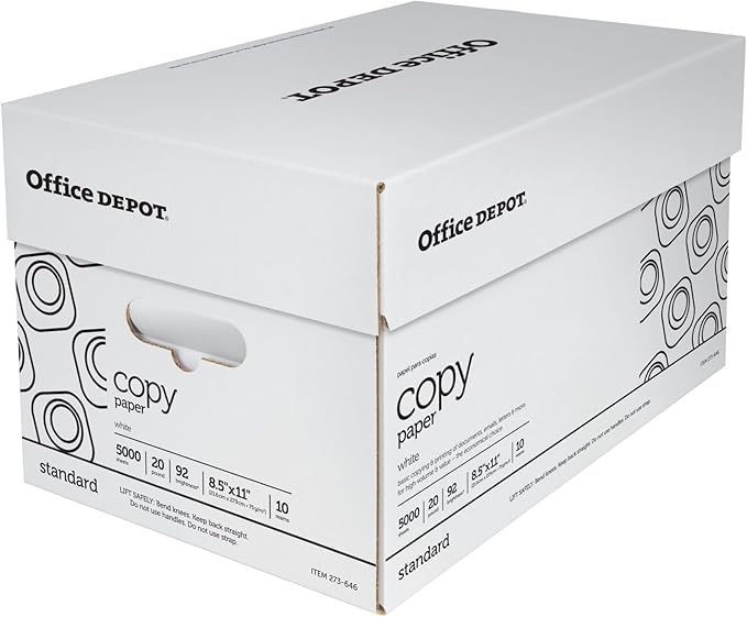Office Depot White Copy Paper, 8 1/2in. x 11in., 20 Lb, 500 Sheets Per Ream, Case Of 10 Reams, 40402786