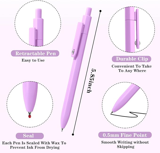 Gel Pens, 8pcs Black Ink Pens 0.5mm Smooth Writing Pens,Cute Color Pens for Journaling Desk Accessories Office School Supplies Gifts for Women Nurses