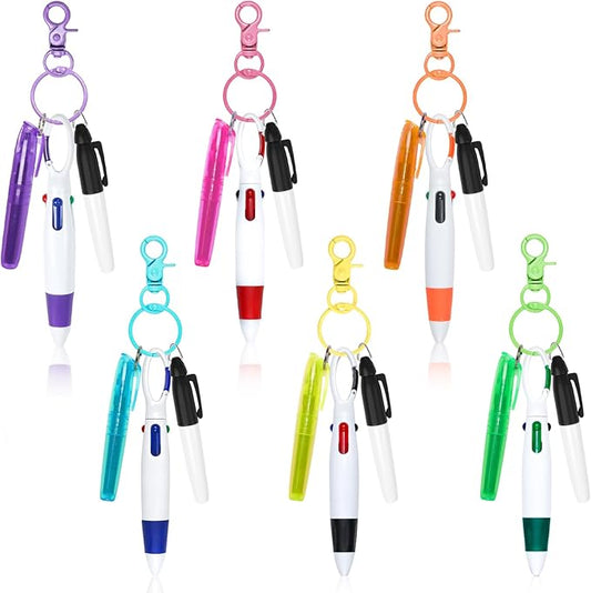 6 Pcs Nurse Pen Set, Mini Highlighter Nurse Pen Pack Set Nurse Pens for Badge Include Tip Highlighter Permanent Marker Pen Retractable Ball Pen with Nursing Keychain Clip (6 Color)