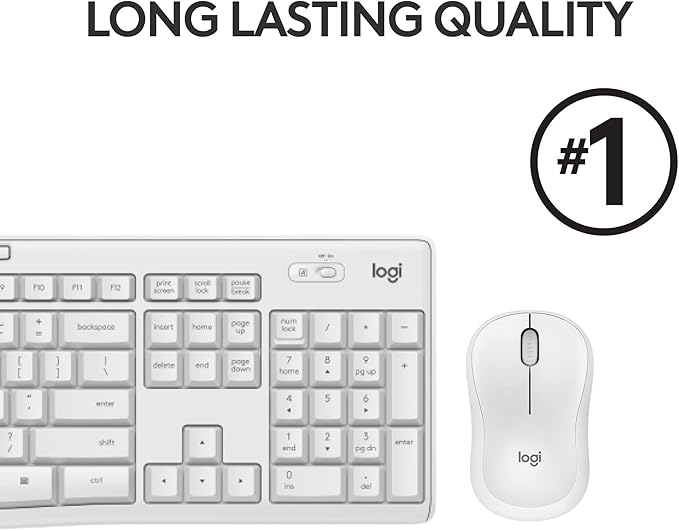 Logitech MK295 Wireless Mouse & Keyboard Combo with SilentTouch Technology, Full Numpad, Advanced Optical Tracking, Lag-Free Wireless, 90% Less Noise - Off White