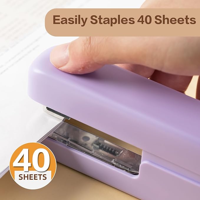 deli Stapler, Desktop Staplers with Integrated Staple Remover, 45 Sheet Capacity Office Stapler, Purple
