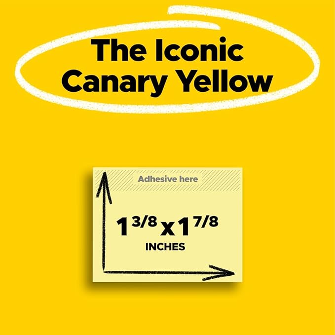 Post-it Notes, 1/3/8 x 1 7/8 in, 24 Sticky Notes Pads, 100 Sheets per Pad, Canary Yellow, The Original Post-it Note, New Year Organization or Second Semester School Supplies