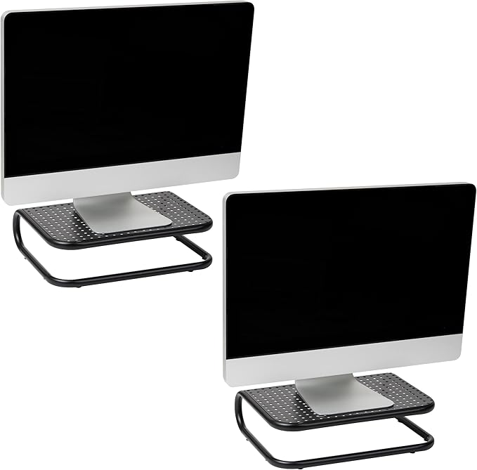 Mind Reader Monitor Stand, Set of 2, Ventilated Laptop Riser, Desktop Organizer, Metal, 14.25"L x 11"W x 4.25"H, Black