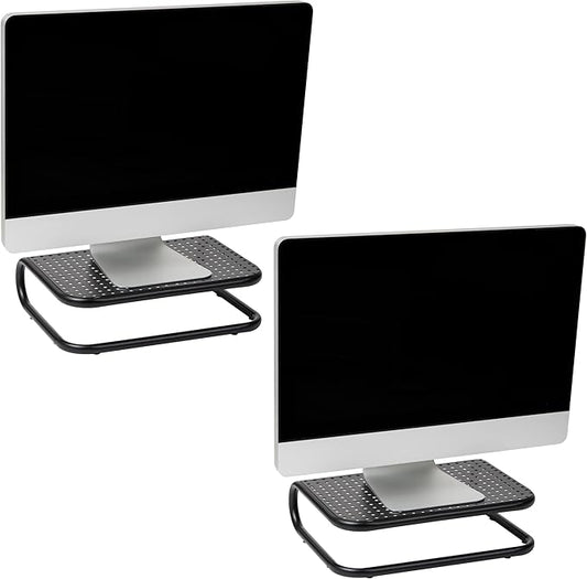 Mind Reader Monitor Stand, Set of 2, Ventilated Laptop Riser, Desktop Organizer, Metal, 14.25"L x 11"W x 4.25"H, Black