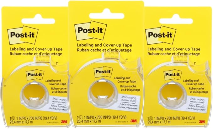 Post-it Labeling and Cover-up Tape 658, 1 in x 700 in (25.4 mm x 17.7 m) - [3 Pack]
