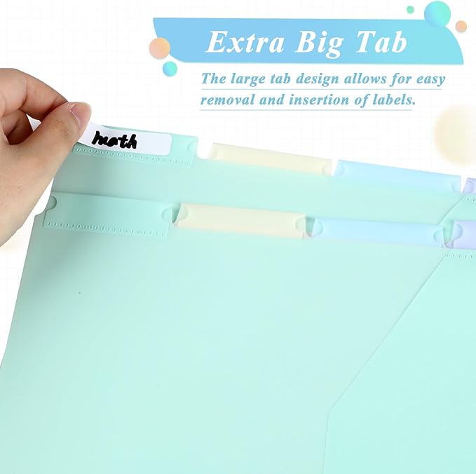 3 Sets 5 Tab Binder Dividers with Pockets for 3 Ring Plastic Binders 9.3 x 11.2 Inches 3 Hole Punched Page Dividers Sturdy Colorful Divider for Office School Business Home Organizer (Pastel Color)