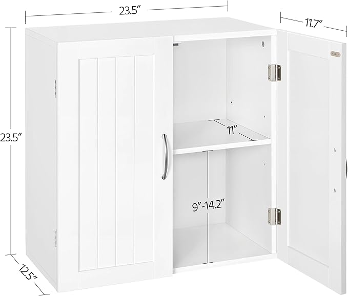 Yaheetech Bathroom Wall Cabinet with Adjustable Shelf, Kitchen Storage Cupboard Cabinet with 2 Doors, Wall Mount Medicine Cabinet for Living Room, Laundry, White