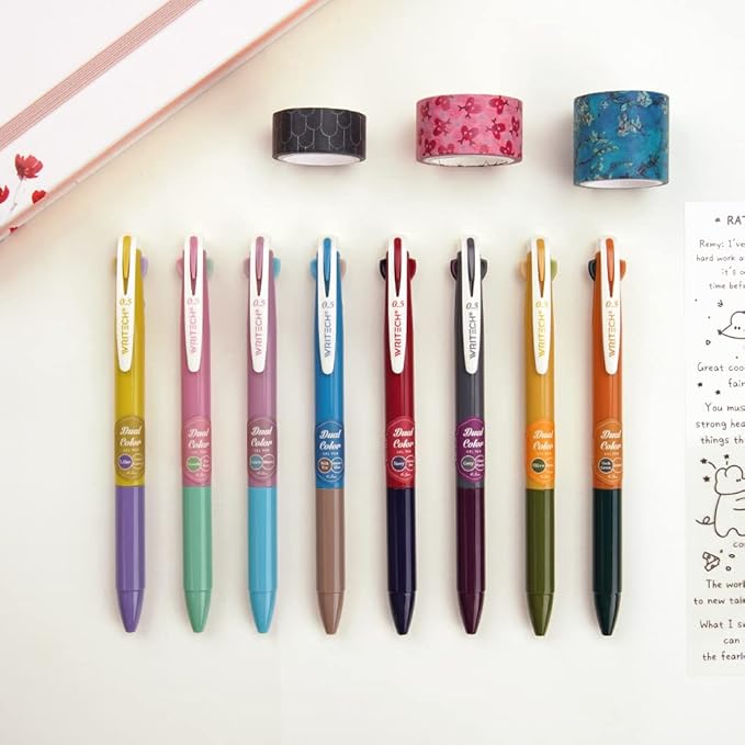 WRITECH Retractable Gel Ink Pens: Multi Colored 2 in 1 Colorful Click Pen Assorted Color 8ct Extra Fine Point Tip 0.5mm Journaling Smooth Writing Note Taking Coloring No Bleed & Smear Smudge