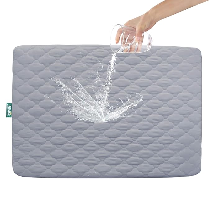 Pack and Play Sheets Mattress Pad Protector Fitted Waterproof Playard Mattress Cover, Compatible with Graco Pack n Play & Dream On Me & Pamo Babe, Playpen/Playard Sheet Quilted, Gray, 39" x 27"