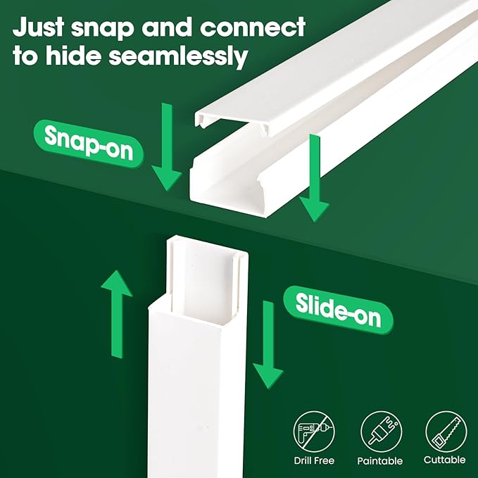 AZEN Cord Hider Kit, 315in Cord Covers for Wires on Wall, Paintable Wire Covers for Cords on Wall, Wire Hiders for TV on Wall, Self-Adhesive Cable Hider Cord Organizer, 20X L15.75X W0.96x H0.57in