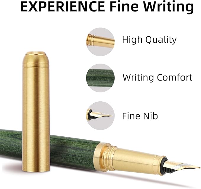 cobee Wooden Fountain Pens - Handcrafted Vintage Luxury Pen, 0.5mm Fine Point, Smooth Writing for Journaling & Calligraphy, Green
