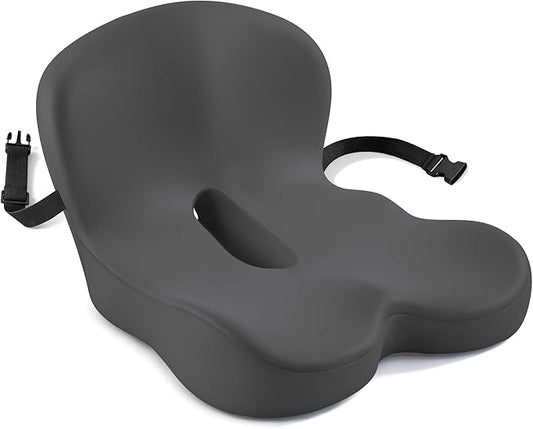 Seat Cushion, Office Chair Cushions for Tailbone Relief, Seat Cushions for Office Chair with L-Shaped Ergonomic Design & Adjustable Strap, Memory Foam Chair Cushion for Long Sitting Worker(Dark Gray)