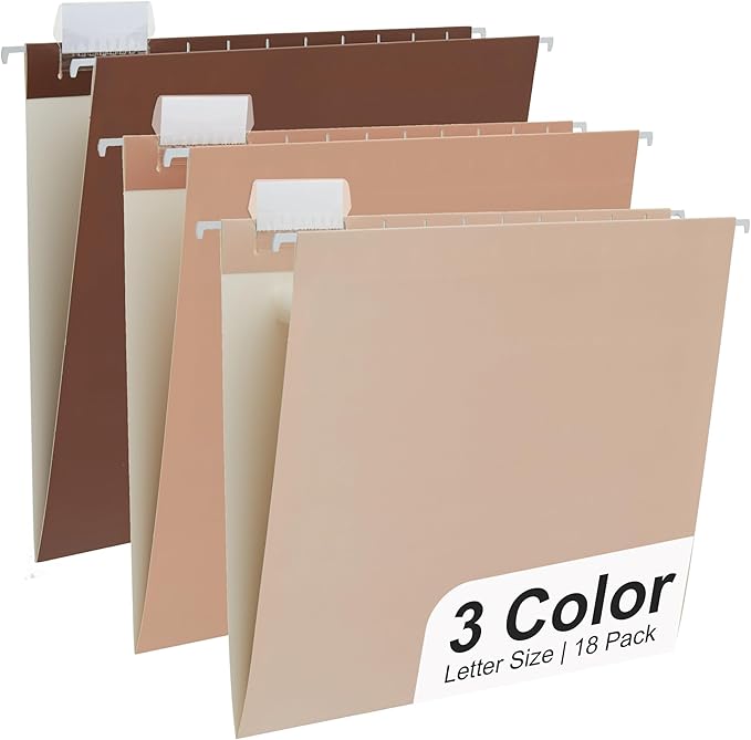 Y YOMA 18 Pack Gradient Hanging File Folders Letter Size Decorative Hanging Folder Pretty File Folder Organizer for Filing Cabinet Office Home with 1/5-Cut Adjustable Tabs, Coco Mocha