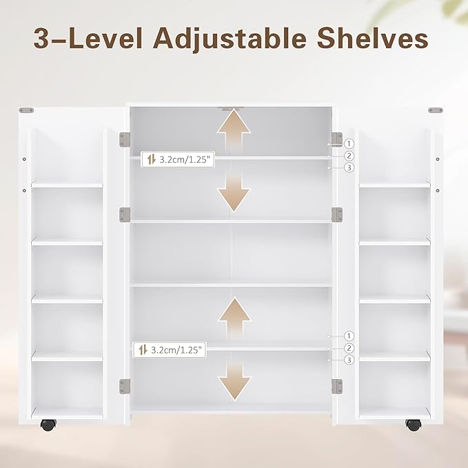 VECELO 35.5” Small Kitchen Pantry Storage Cabinet with 2 Doors and Adjustable Shelves, Food Storage Freestanding Cupboard for Dining Room, Living Room