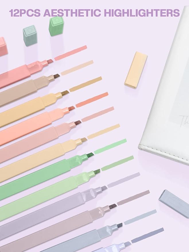 51 PCS Aesthetic School Supplies with Cute Pencil Case, 12 Pastel Highlighters, 8 Quick Dry Retractable Black Ink Pens, 6 Pastel Mechanical Pencil Student Stationary Bible Study Supplies(Purple)