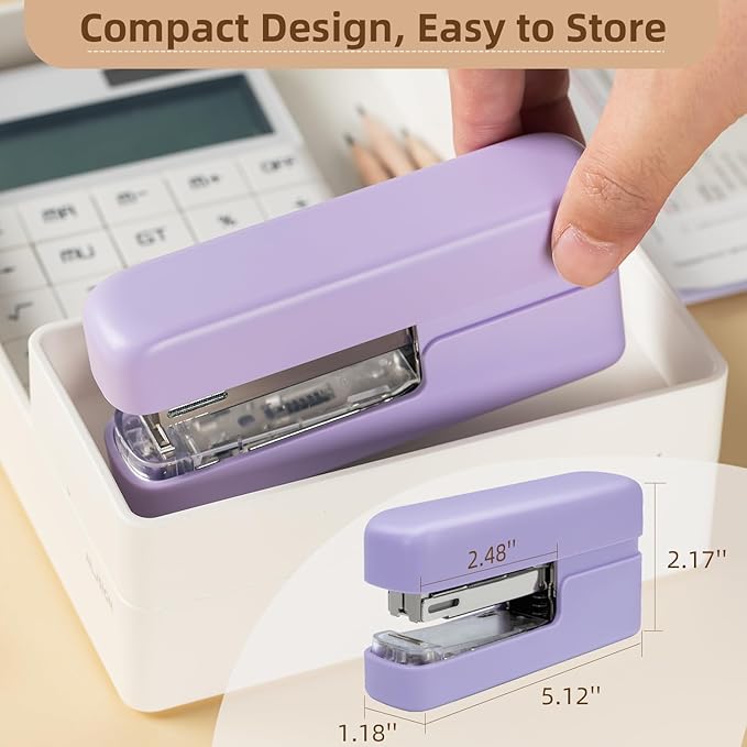 deli Stapler, Desktop Staplers with Integrated Staple Remover, 45 Sheet Capacity Office Stapler, Purple