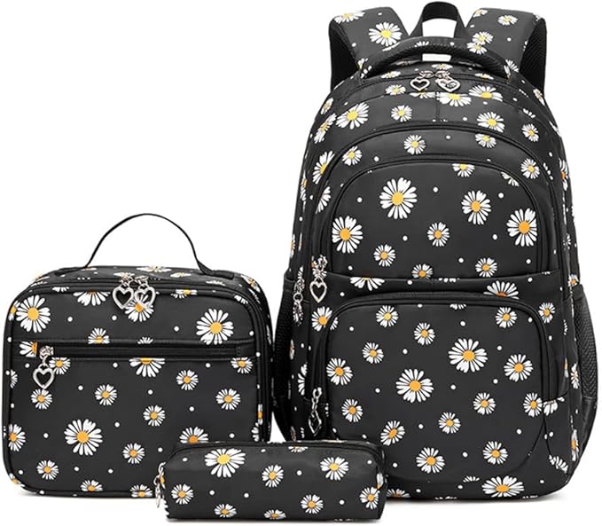 3Pcs Daisy Backpack for Girls with Lunch Box Kids School Bag with Lunch Bag Bookbag for Elementary School