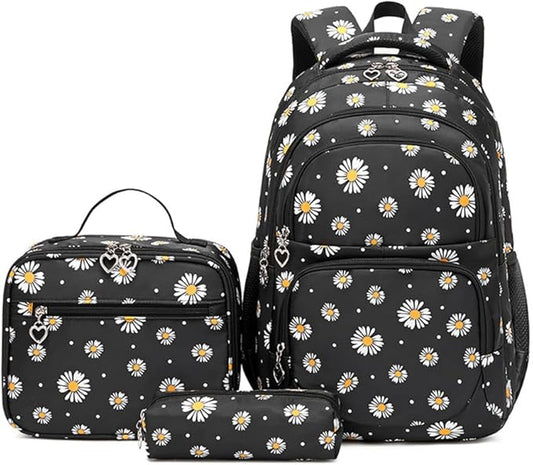 3Pcs Daisy Backpack for Girls with Lunch Box Kids School Bag with Lunch Bag Bookbag for Elementary School