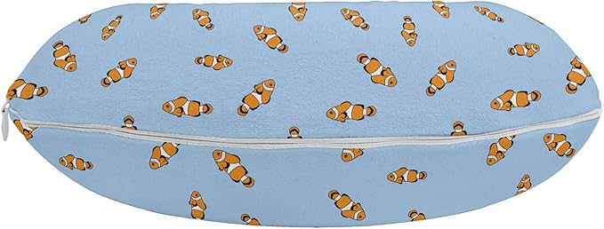 Ambesonne Cartoon Travel Pillow Neck Rest, Illustration of Clownfish Repetitive Simplistic Pattern Underwater, Memory Foam Traveling Accessory for Airplane and Car, 12", Pale Azure Blue Marigold