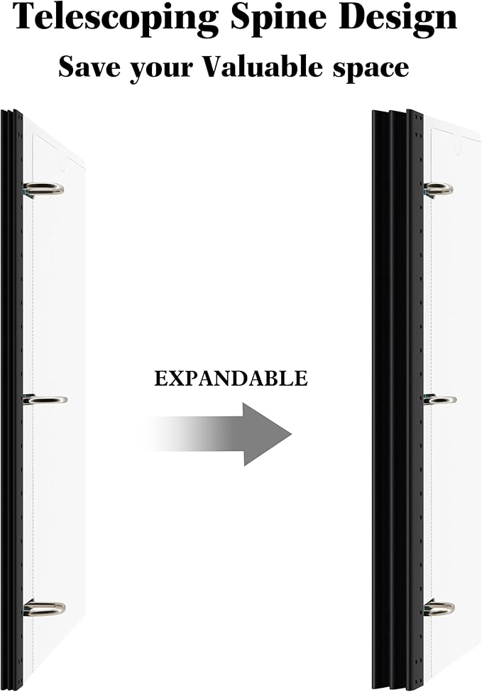 INFUN 1 Inch 3-Ring Telescoping Project Organizer Binder, 13 Pocket, Customizable Front Cover, 5 Color Dividers, Plastic Pocket, 225 Sheet Capacity-White