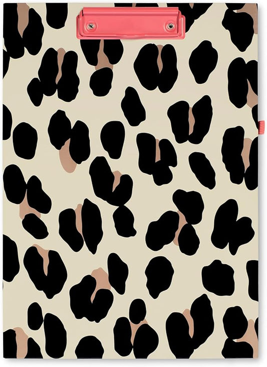 Kate Spade New York Leopard Print A4 Clipboard Folio with Low Profile Clip, Professional Padfolio Includes Lined Notepad, Pen Loop, and Pocket, Forest Feline