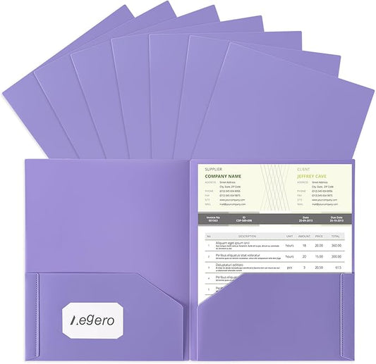 Plastic Folders with Pockets (7 Pack, Purple), Durable Heavy Duty File Folders with Business Card Slot, 2-Pocket Folder for Schoolwork & Office,Letter Size