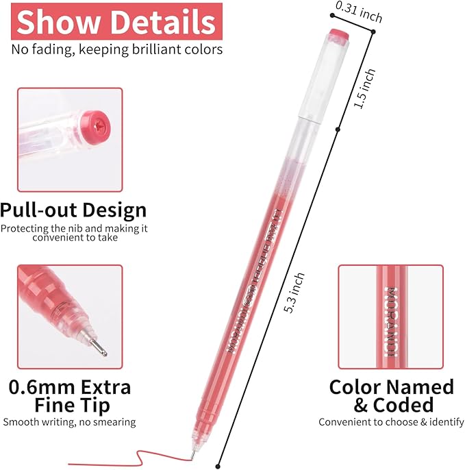 Gel Pens For Coloring, 18 Pack Colored Pens for Black Paper & White Paper, 0.6MM Fine Point Pens for Coloring, Writing, Drawing, Journaling, Note Taking, Office, Home